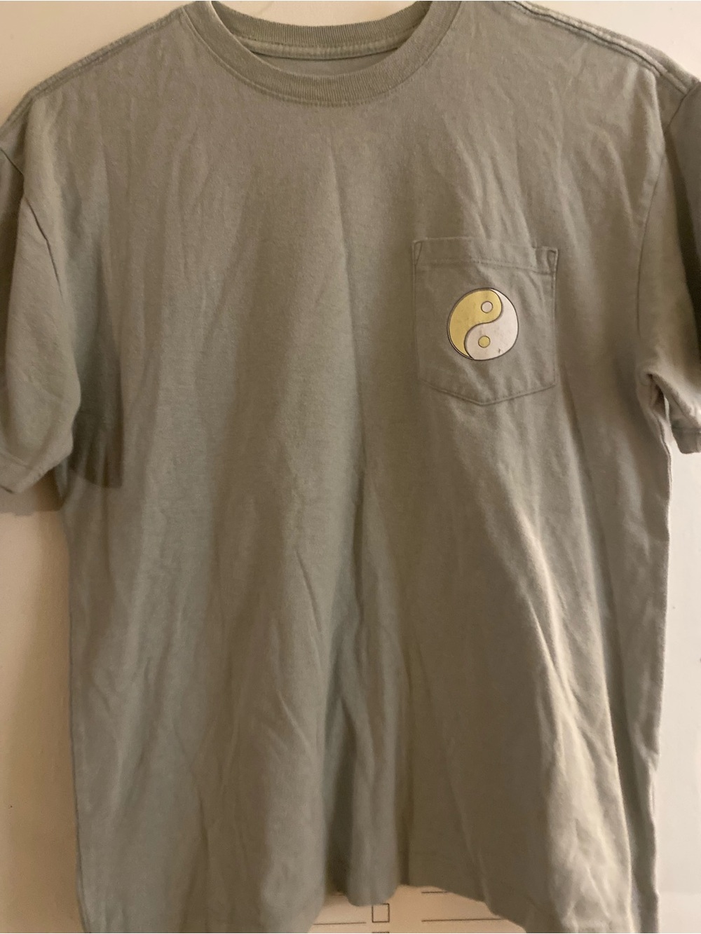 Men's Sage Green Pocket T-Shirt with Yin Yang Graphic